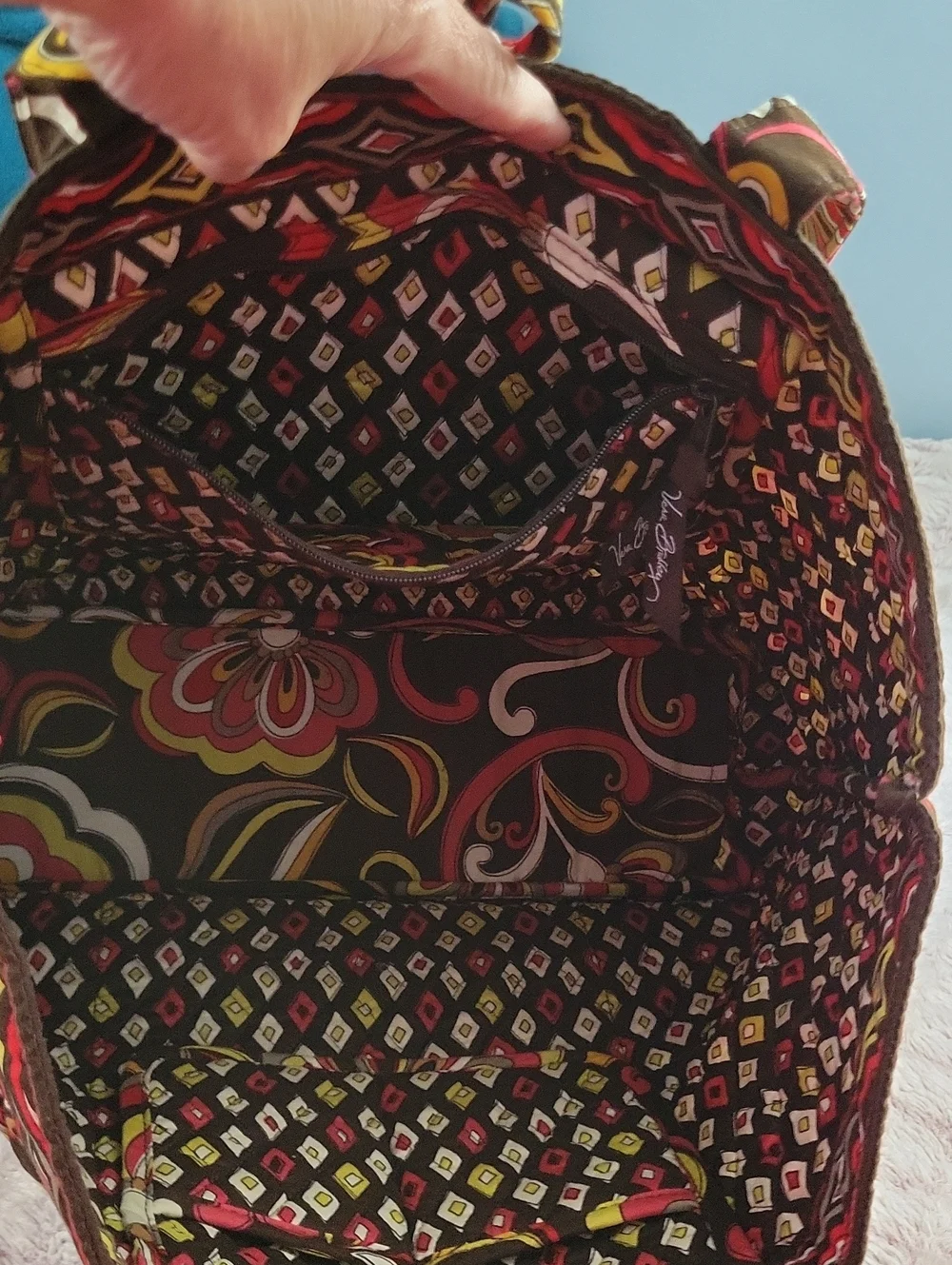 Vera Bradley Puccini Brown Red Large Tic Tac Tote Retired Quilted Shoulder Bag